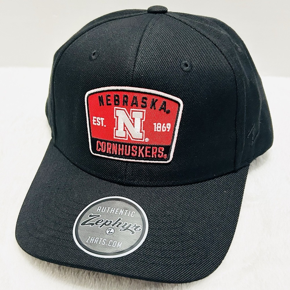 Zephyr Nebraska Cornhuskers Logo Patch Hat Cap Adjustable Snapback Black NCAA